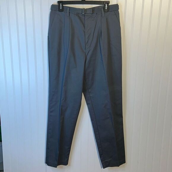 Vintage Chic Belted Pleated Front Pants Size 16 Gray Pockets Straight Leg Office - Picture 1 of 7
